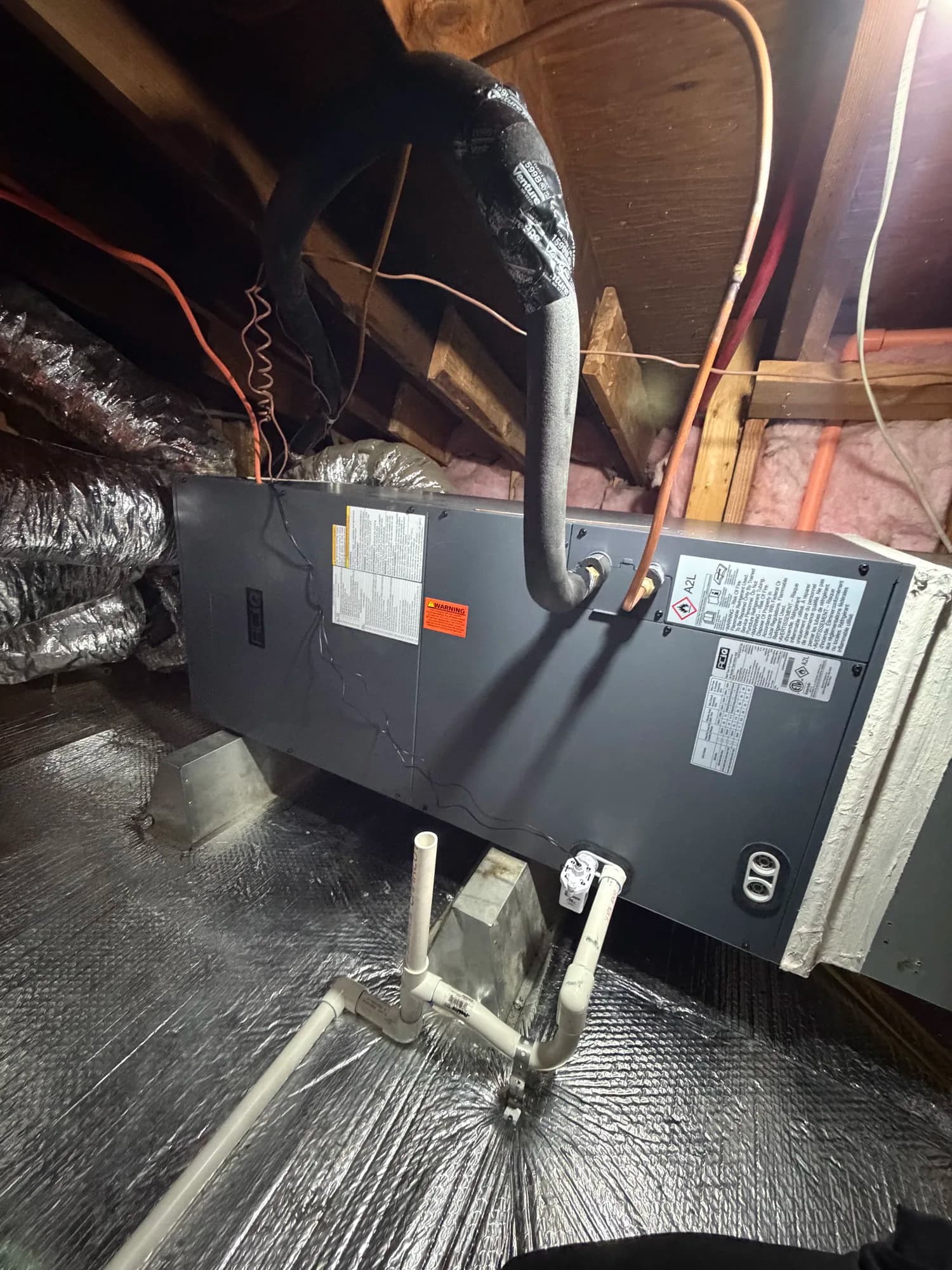 Close-up of attic-mounted air handler