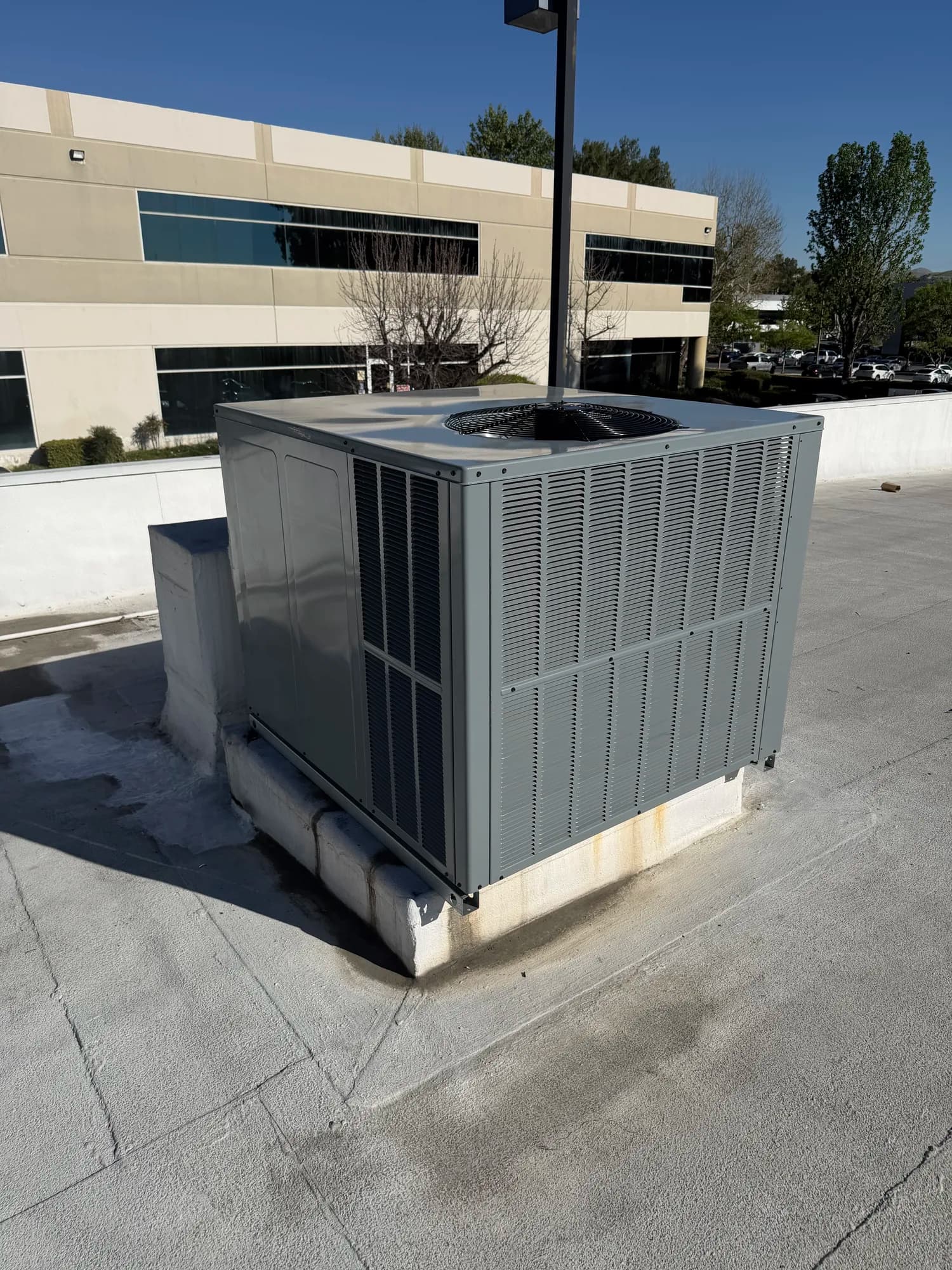 Rooftop package unit serving an office building