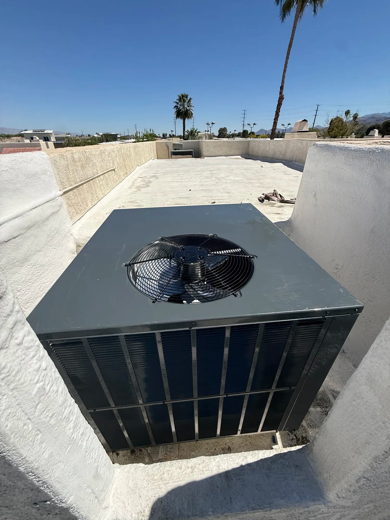 Overhead view of a commercial rooftop package unit